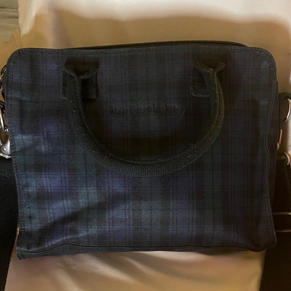 Polo Ralph Lauren Handbags - Polo Ralph Lauren Canvas Tartan Black and Blue Bag with Guitar strap